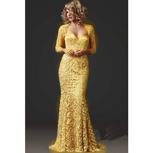 Abiye gece elbisesi vestido de festa longo robe de soiree 2019 gold lace sexy backless beading cheap long Formal evening dress