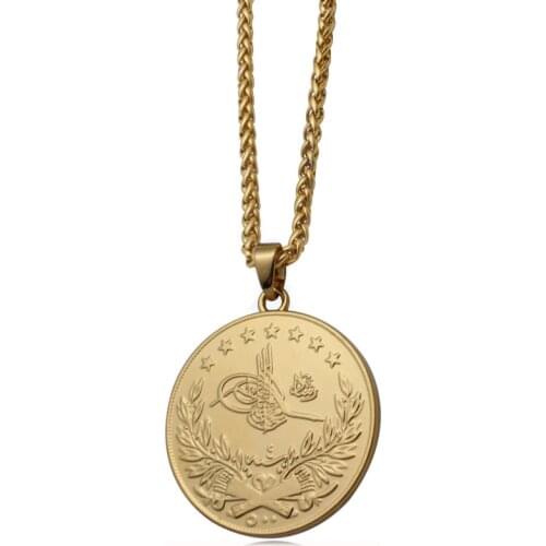ZKD islam Arab Coin Gold Color Turkey Coins Pendant Necklace muslim Ottoman coins jewelry
