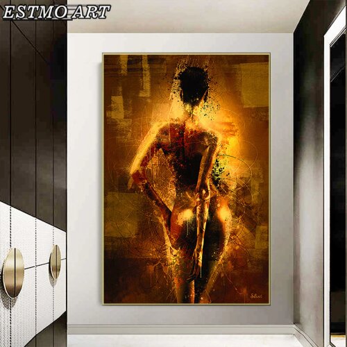 Gold and Red Naked Couple Abstract Art Poster Street Wall Graffiti Canvas Painting Creative Modern Art Home Decoration Picture