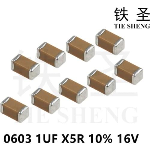 100pcs/Lot 1UF X5R 10% 16V 0603 105 SMD Thick Chip Multilayer Ceramic Capacitor