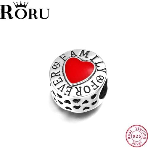 925 sterling silver heart-shaped charm bracelet red heart-shaped enamel metal beads