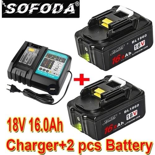 BL1860 Rechargeable Battery 18V 16000mAh Lithium ion for Makita 18v Battery BL1840 BL1850 BL1830 BL1860B LXT 400+charger