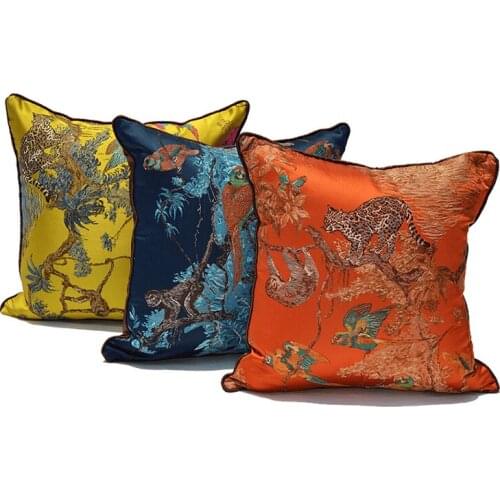 American classic pillowcase deep forest satin jacquard Square sofa Cushion Cover