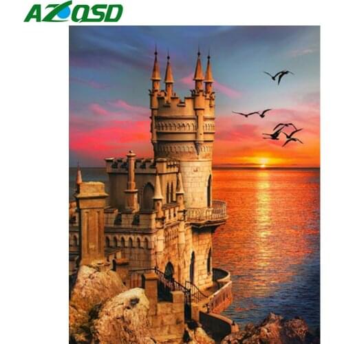 AZQSD Pait By Number Seaside Landscape DIY Unframe Handmade Gift Coloring By Numbers Sea Picture For Living Room Home Decoration