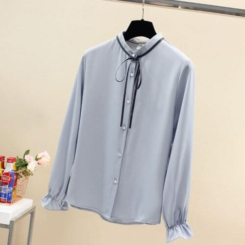 New Women Blouses long sleeved casual lady shirt chiffon OL office woman fashion stand collar Blusas Tops DD2222