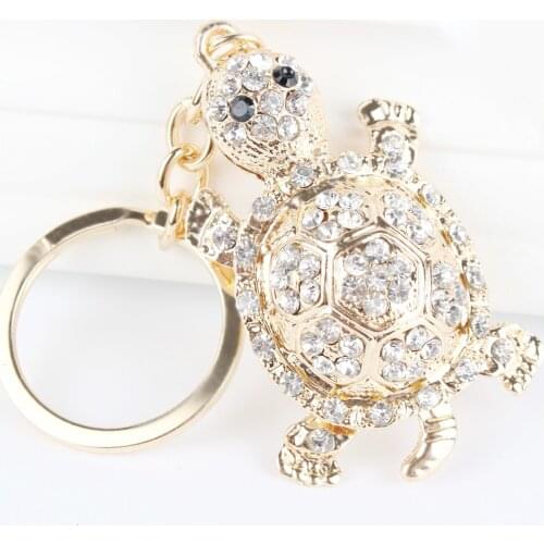 White Tortoise Turtle Pendant Charm Rhinestone Crystal Purse Bag Keyring Key Chain Accessories Wedding Party Lover Gift