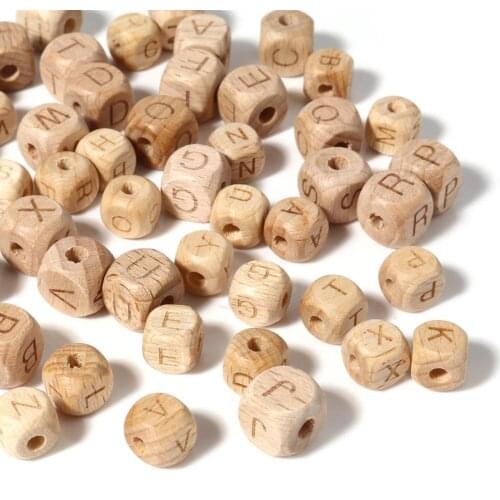 10mm 12mm Natrual Wood Spacer Beads Square Capital Letter Loose Beads DIY Making Bracelets Necklace Jewelry,1Packet(Mixed 26Pcs)