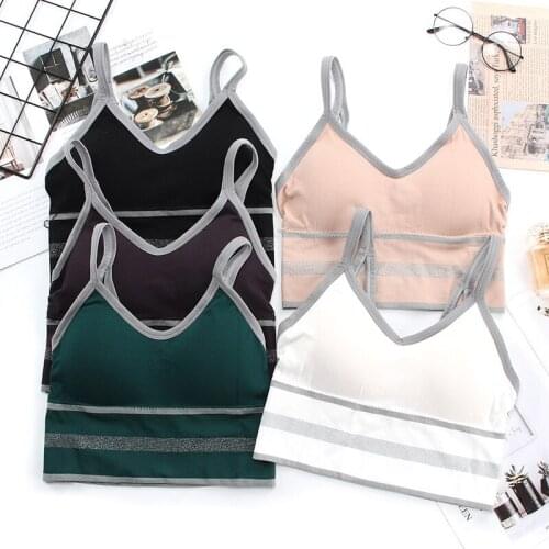 Womens Cotton Underwear Tube Top Bra Sexy Color Matching Top Female Striped Bra Fashion Sports Tank Up Girl Suspender Lingerie