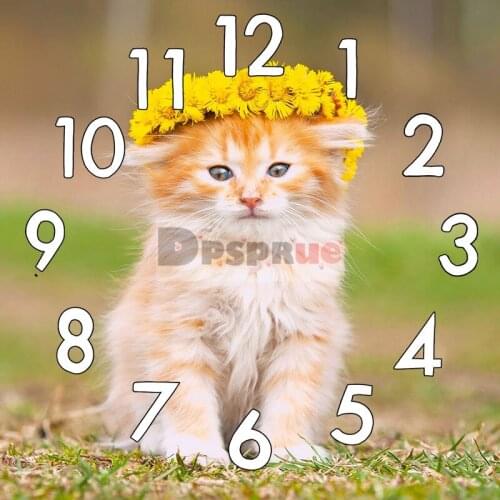 Dpsprue 5D Diamond Painting Kit With Clock Cross stitch Full Square Round Diamond Embroidery Mosaic Animal Cat Gift