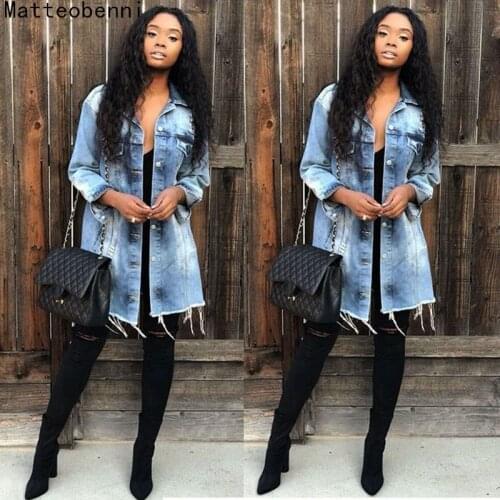 Women Ripped Hole Denim Jacket 2020 boyfriend Wind Jean Jacket Loose Long Sleeve Coats plus size 3XL Bomber Jacket Spring Autumn