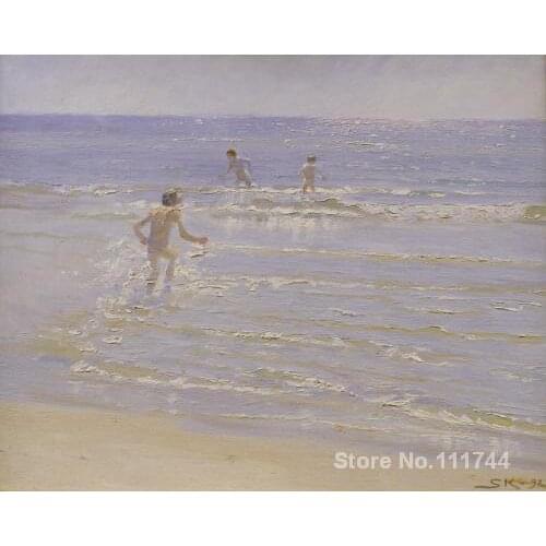 Paintings by Peder Severin Kroyer Sunshine at Skagen Boys Swimming oil on canvas High quality Hand painted