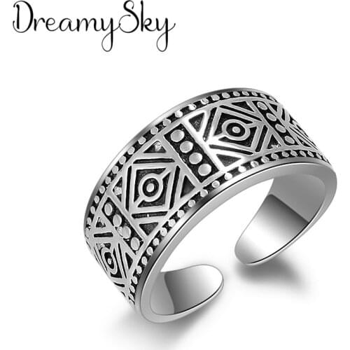 Real Silver Color Big Retro Ring For Women Engagement Wedding Open Finger Rings Vintage Jewelry Anillos