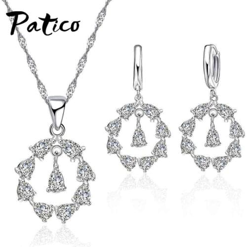 Necklace Earring Bracelet Party Birthday Present Jewelry Set for Women Grandmother Crystal Round Ring 925 Sterling Silver