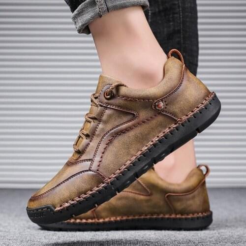 2021 Men Fashion Comfortable Casual Genuine Leather Mens Moccasins Non-Slip Sneakers Men Outdoor Handmade Shoes Genuine Leather