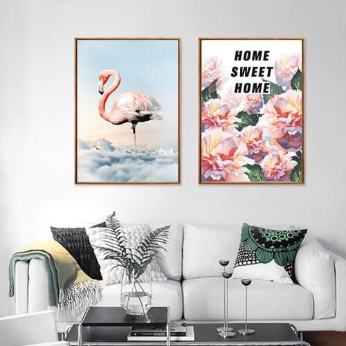 Nordic Flower Flamingo Poster Minimalist Decorative Pictures American Pastoral Watercolor Small Fresh Wall Art Canvas Painting