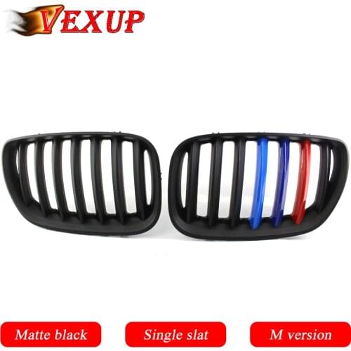 1Pair Front Grill Grilles Kidney Grill Replacement for BMW X5 E53 2004-2006 Single Slat Sport Style Matte Black M Version ABS