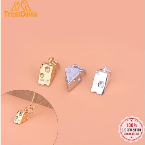 TrustDavis Real 925 Sterling Silver Fashion Sweet Cheese Charm Pendant Handmade DIY Accessories Fine Jewelry Wholesale HY087