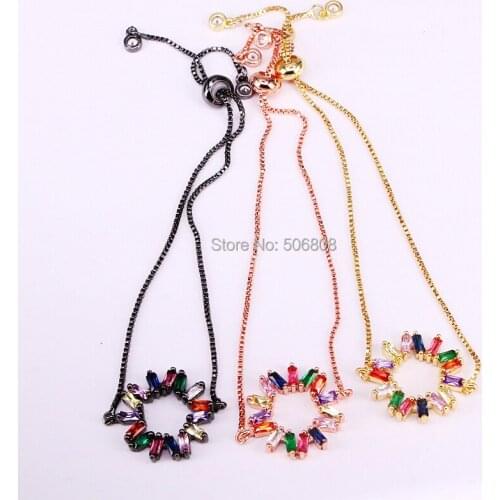 6PCS, Cubic Zirconia Circle CZ Adjustable Bracelets for Women Jewelry