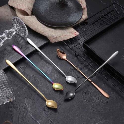Retro Dessert Ice Cream Tea Spoons Long Handle Espresso Coffee Mixing Stirring Spoons Titanium Gold Cutlery Kitchen Tableware