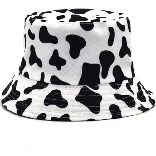 Unisex Black White Cow Hat Men Women Summer Banana Pineapple Pattern Bucket Hat Panama Sun Hat Womens Caps Beach Hat