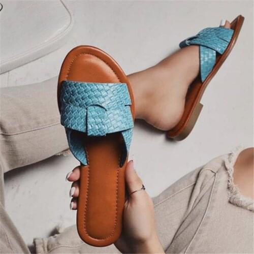 2021 Newest Popular Womens Slippers Summer Outdoors Vintage Black Open Toe Flats Casual Beach Slides Shoes Plus Size 36-42