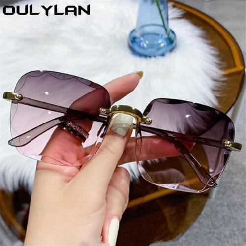 Oulylan New Fashion Rimless Sunglasses Women 2021 Square Sun Glasses Ladies Vintage Gradient Pink Sunglass Shades UV400