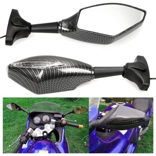 1 Pair Motorcycle LED Turn Signals Rearview Mirrors for Honda Kawasaki Suzuki Moto Modified Side Mirror with Light Universal