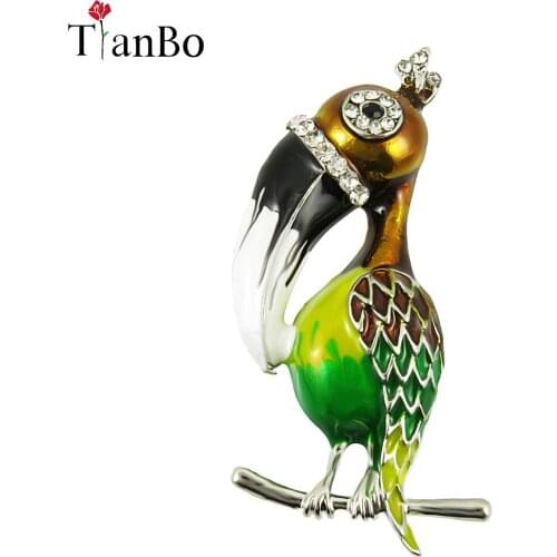 TianBo Toucan Bird Brooches Colorful Enamel Rhinestone Crystal For Women Trend Pelican Bird Brooch Pins Jewelry Accessory