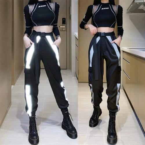 Jazz Dance Costumes For Women Black Cropped Top Hip-Hop Overalls Women Loose Reflective Suit Stage Modern Dance Clothes XS2296