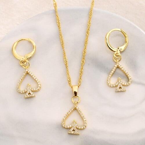 Gold color Elegant Bridal Jewelry cz crystal heart Necklace Earrings for Girl Party Gift wedding Engagement party Jewelry Sets