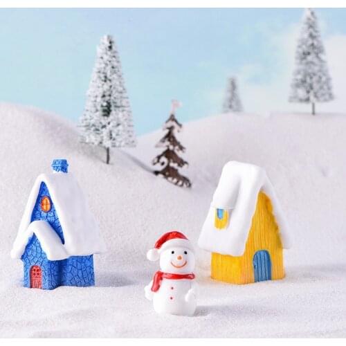 1pc 2021 Christmas Snow House Villa Terrarium Figurines Mini Fairy Garden Miniatures Christmas Decorations for Home Crafts Gift