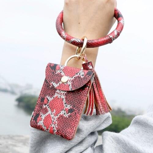 Bag Accessories Purse PU Leather Keychain For Women Tassel Bangle Serpentine Creative Bracelet Card Wallet Keychain Pendant