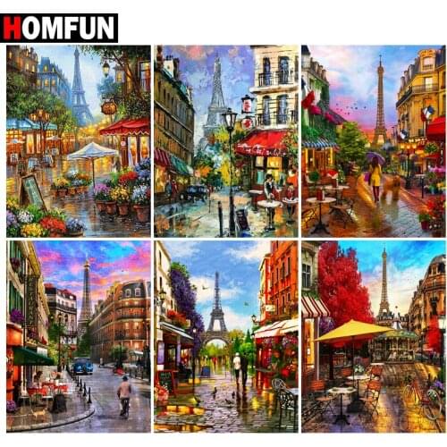 HOMFUN Diamond Painting Full Square/Round Diamond "City street landscape" Pattern Embroidery Cross Stitch 5D Rhinestone Painting