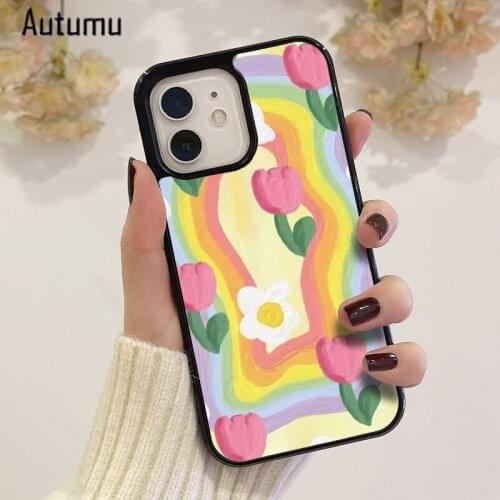 Phone Case for iPhone 12 mini X XS XR 11 Pro Max SE 2020 5 6S 7 8 Plus Samsung Galaxy S8 S9 S10 S20 S21 Rainbow tulip Cover