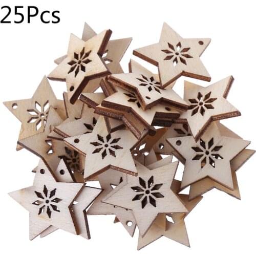 25Pcs/Bag Laser Cut Wood Embellishment Wooden Star Shape Craft Wedding Decor