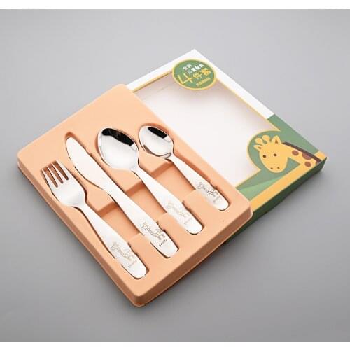 Kid Flatware Cutlery 304 Stainless Steel Tableware Cute Baby Cartoon Lovely Pattern Carving Children Dinnerware Spoon Fork Set