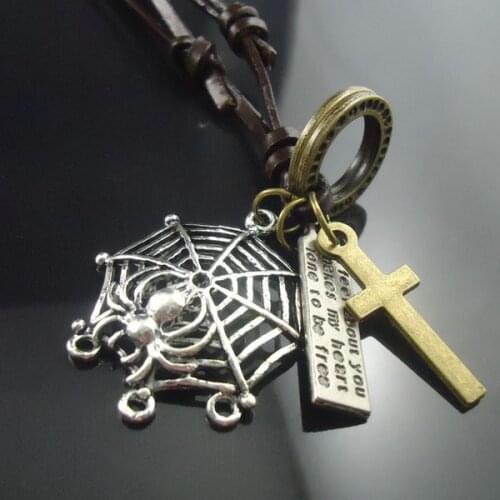 2015 new fashion vintage Spider and Web pendant long leather women necklace women men jewelry accessory