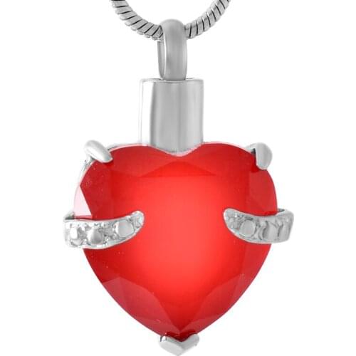 IJD8072 Red Heart Shape Birthstone Cremation necklace jewelry Fashion womens keepsake urn ashes memorial pendant