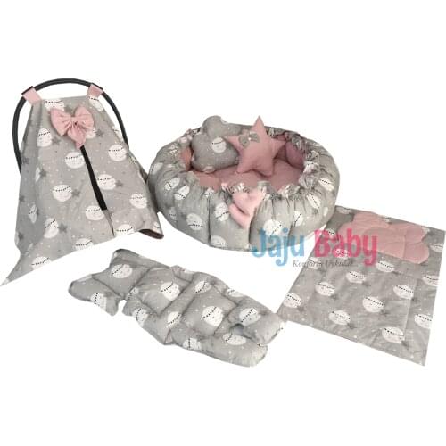 Jaju Baby Gray Full Moon Pattern Set Design Luxury Play Mat Babynest, Maternal Baby Bed, Retractable Play Mat