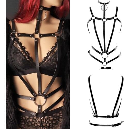 Punk Gothic Crop Top Bra Sexy Bondage Bra Lingerie Fetish Leather Harness Women Garter Belt Straps Body Festival Rave Costume