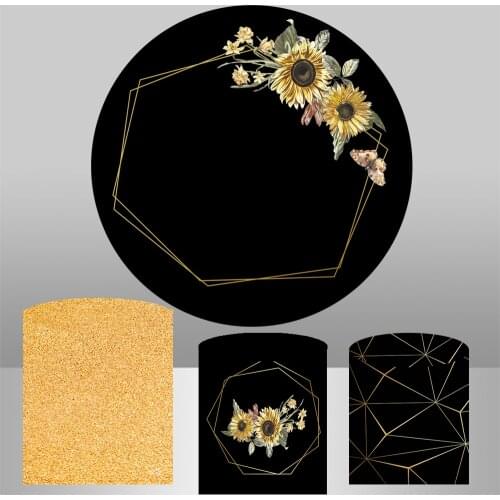 Round circle background Black and gold Sun flower Backdrop baby shower kids birthday Party table/column/cylinder Covers YY-501