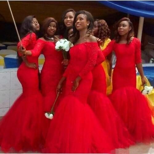 Lace Plus Size South African Mermaid Red wedding Dresses Lace up Tulle Nigerian wedding Gowns bridal dresses Custom Made