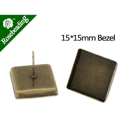 15x15mm Antique Bronze Plated Square Stud Earrings Blank/Base,fit 15mm square glass cabochons,buttons,sold 20pcs/lot-C3439