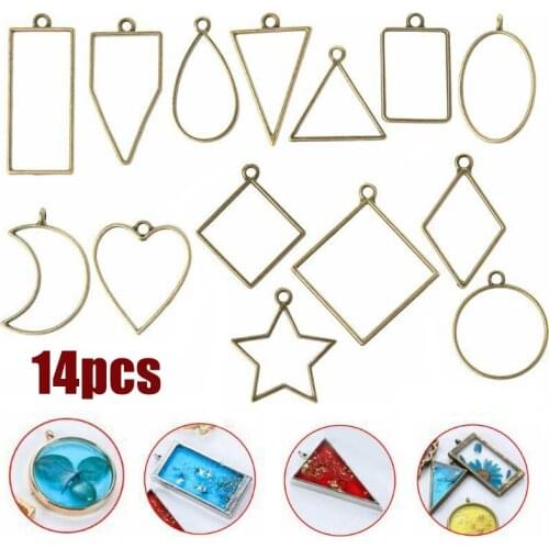 14pcs/set Geometric Shape Metal Frame DIY Epoxy Resin UV Crystal Silicone Molds Metal Frame Mold Pendant Jewelry Making Craft