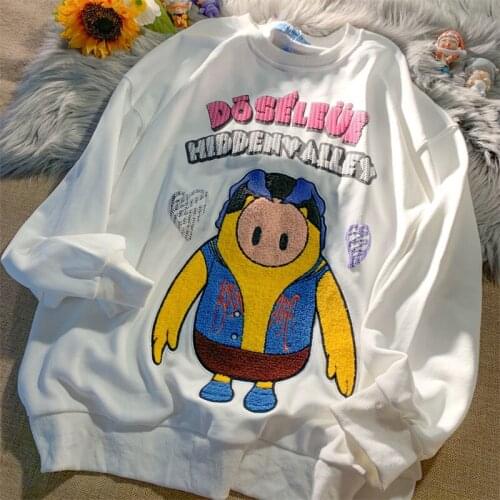 Kawaii Japanese Harajuku Cartoon Pig Embroidery Sweatshirt Clothes Teens 2021 Fashion Winter Tops Streetwear Plus Size Hoodies