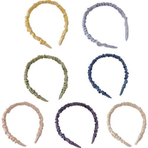 Fashion Pleated Bubble Headbands for Women Girls Ruched Satin Head Hoop Hair Accessories Candy Color Thin