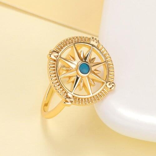 Hot Sale New Trend Compass Rings For Men Couple Gold Silver color Blue Luminous Oil Drop Ring Women Jewelry Travel Accessories