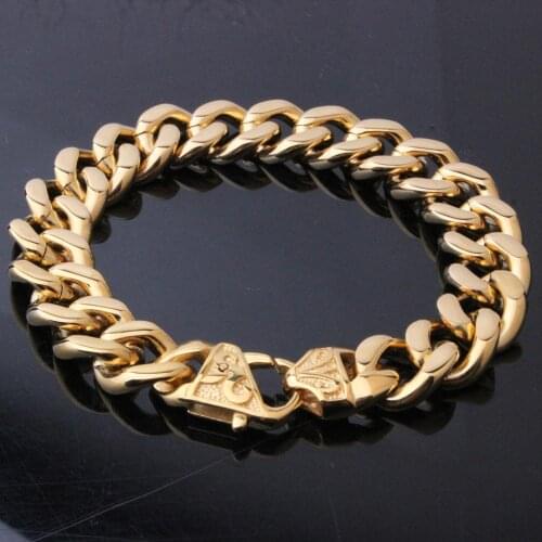 Never Fade Golden Bracelet Men Luxury Thick Curb Chain Mens Bracelets & Bangles 316L Stainless Steel Jewelry Armband