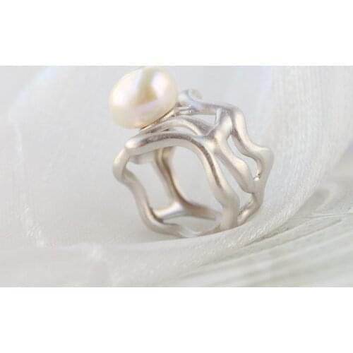Natural freshwater Baroque pearl ring retro style 925 Sterling Silver Fashion Women Opening Adjustable Rings Dating Party Must