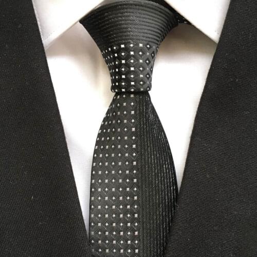 New Design Gentlenmen Gift Fashion Skinny Tie Shirt Dress Unique Woven Necktie Half Solid Black with White Grids